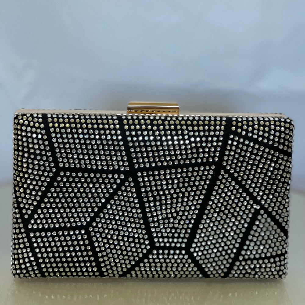 Rhinestone black satin clutch